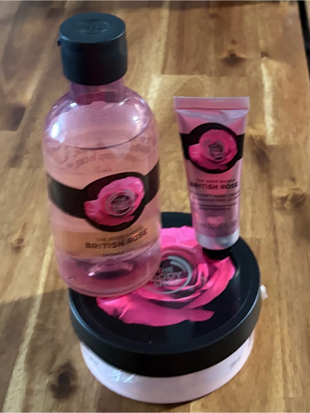 The Body Shop British Rose Shower Gel, Instant Glow Body Butter and Hand Lotion